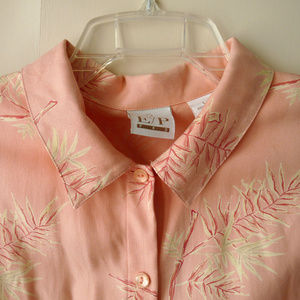 EP Pro peach floral silk sleeveless blouse shirt L
